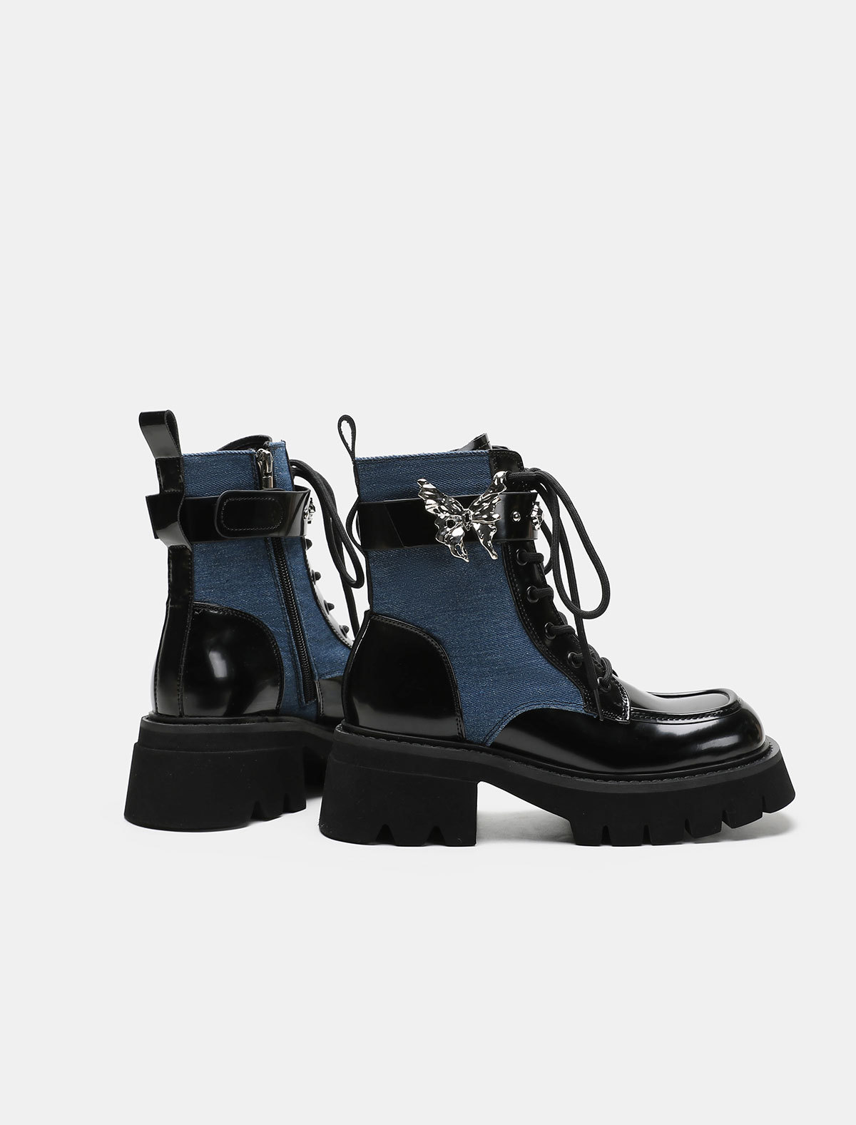 2024 Ősz/Tél Új Liquid Butterfly Martin Talpú Könnyű Knight Rövidnadrág Női Vastag Sarkú Farmer Bőr Csizma_voghion.com