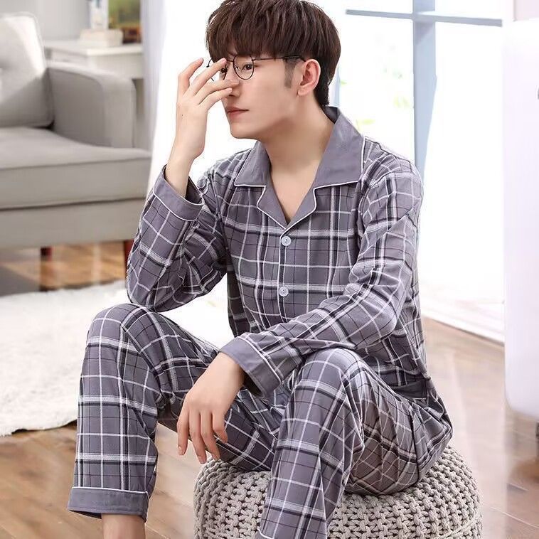 100% algodón pijamas de verano los hombres primavera y otoño manga larga floja delgada más el tamaño La juventud inicio desgaste cardigan traje