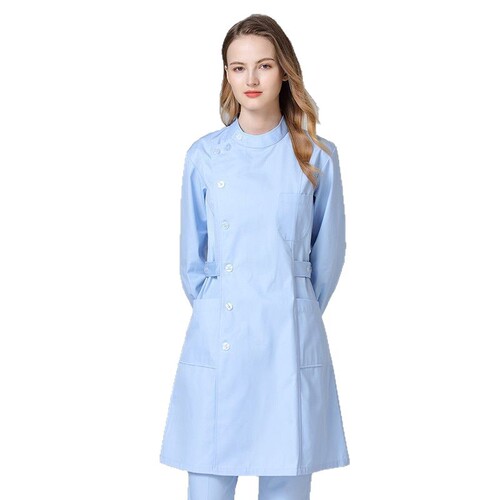Nurse clothes, women's long-sleeved white coat, beauty salon, pharmacy work clothes, split suit, summer short-sleeved, standing collar, laboratory