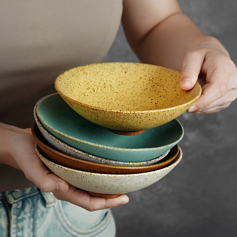 Japanese-Style Retro Conical Rice Bowl, Household Ceramic Bowl, Commercial Ceramic Bowl, Coarse Pottery Kiln-Glazed Bowl