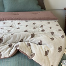 出口韩国可爱小耳朵全棉色织针织棉春秋被可水洗亲肤单人双人被芯