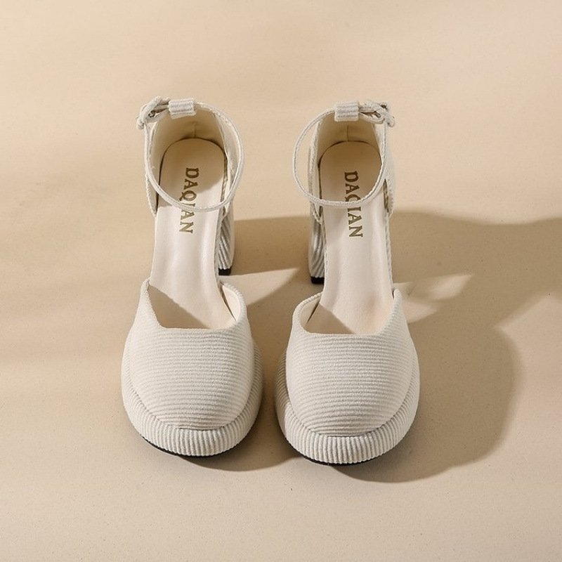 网红粗跟凉鞋女2024春季新款时尚百搭粉色小个子高跟粗跟玛丽珍鞋