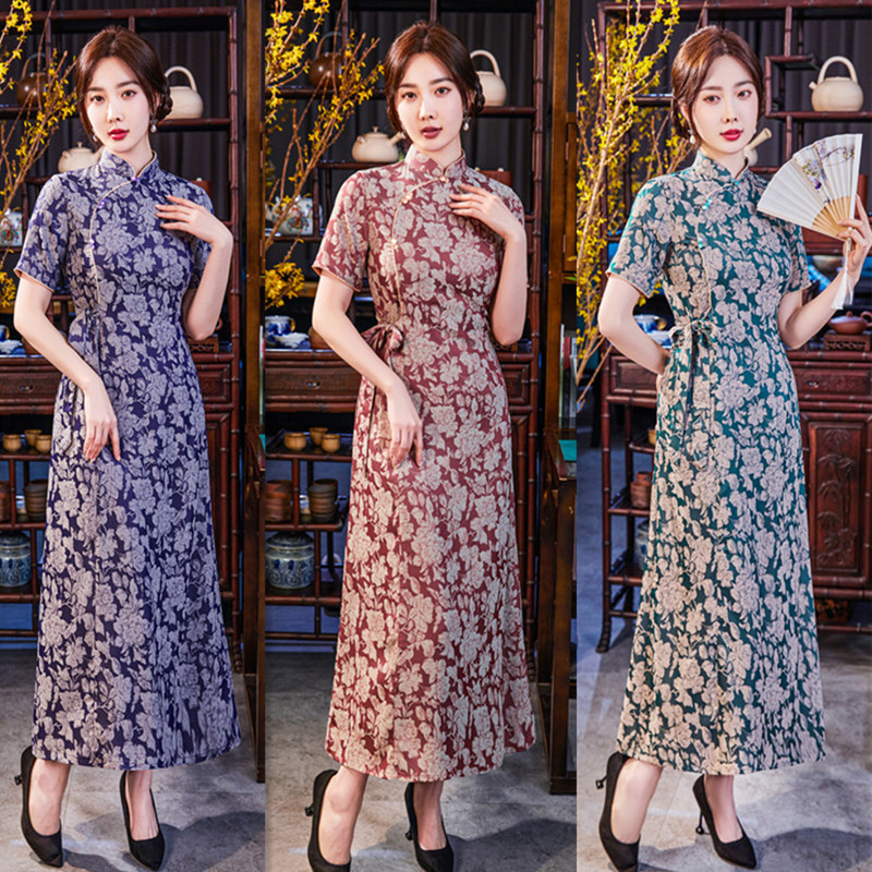 Fashionable modern long summer cheongsam