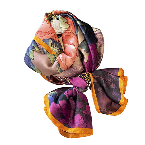 New Simulated Silk Scarf Women's Korean Version Versatile Long Scarf Sun Protection New Silk Satin Printed Scarf Air Conditioning Large Shawl