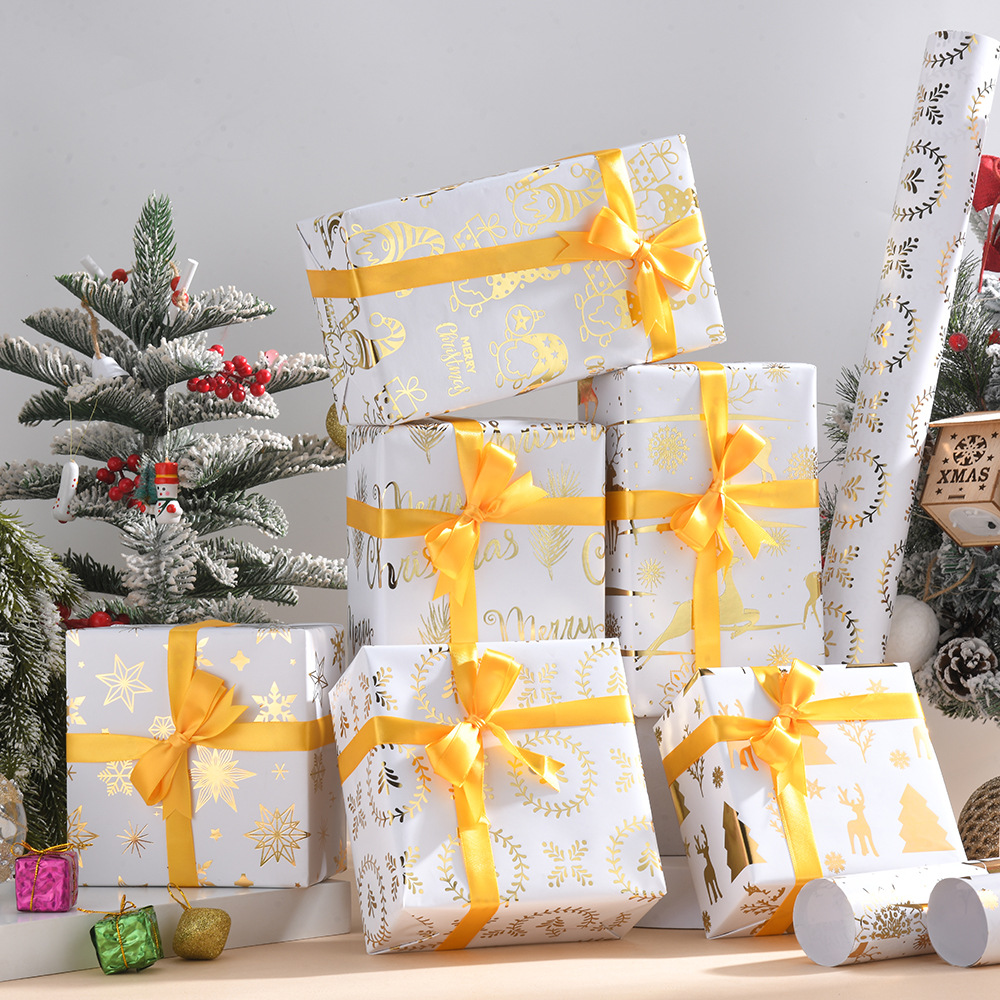 Suministro directo de fábrica de papel de regalo de bronceado de Navidad caja de regalo de Navidad retro papel de regalo de bricolaje spot al por mayor