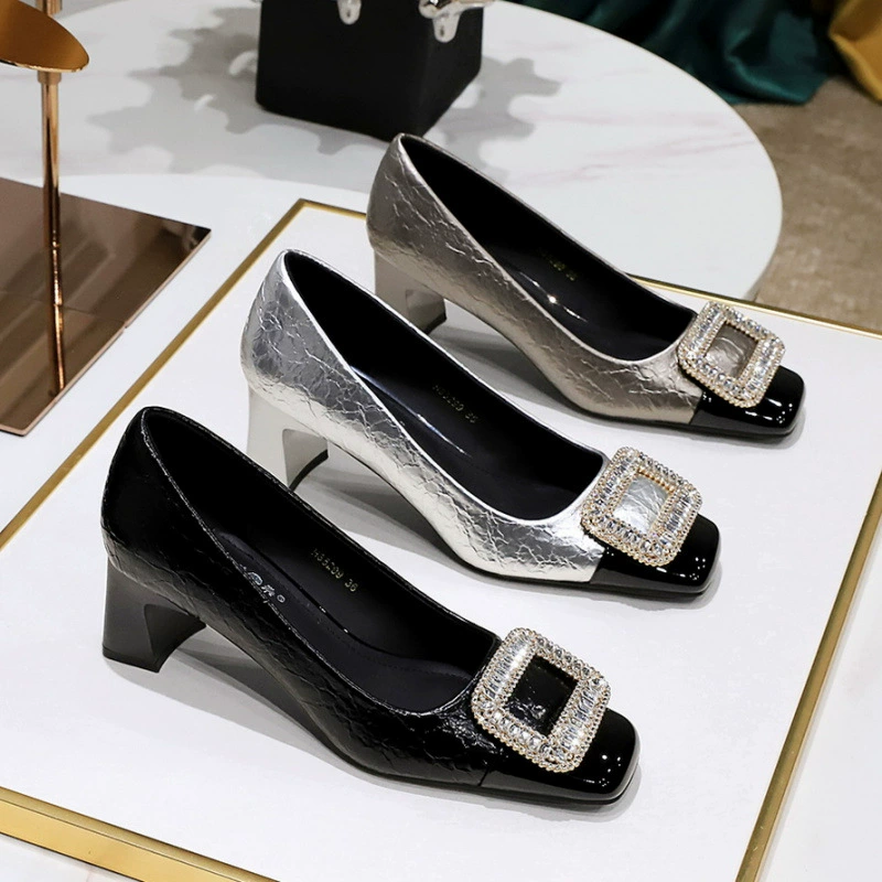 Корейская версия легких роскошных женских туфель на толстом каблуке