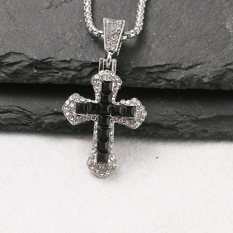 Multicolor Cross-Black/Square Pearl Chain 60cm