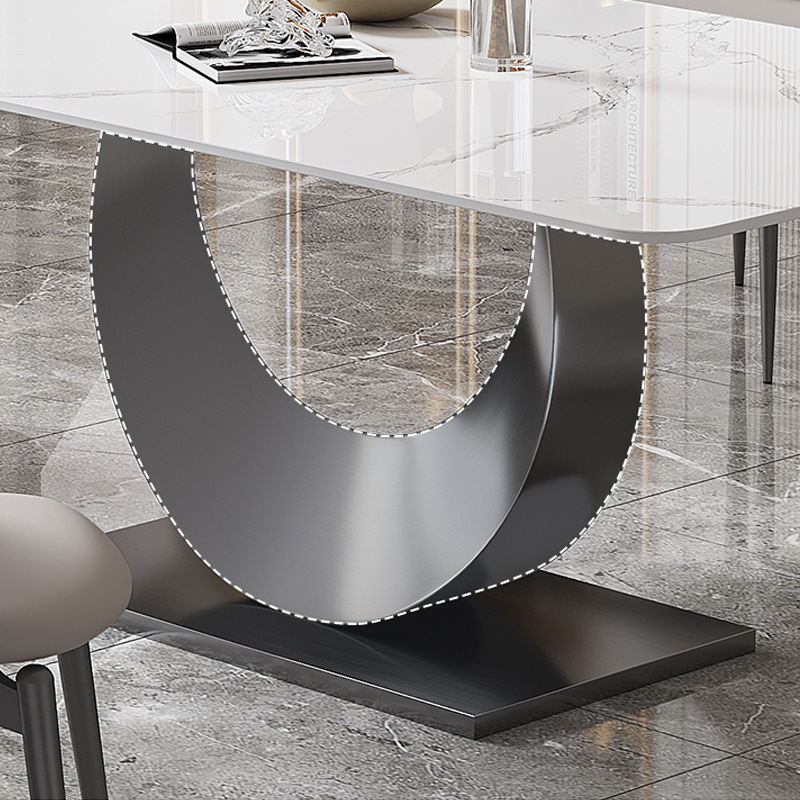 Luz de lujo de alta gama placa de roca rectangular mesa de comedor sala de estar moderna mesa de comedor de acero inoxidable simple combinación de mesa y silla