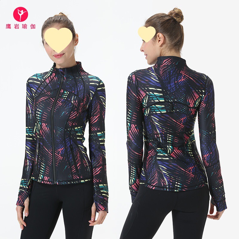 Yoga Jacket Women's Tight-Fitting Printed Jacket Top Zipper Stand Collar Yoga Wear Quick-Drying Fitness Wear Sports Dance Wear