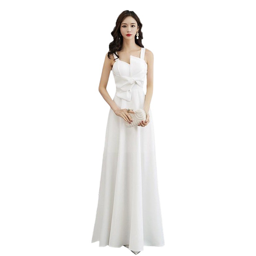 Banquete de hadas vestido de noche blanco para las mujeres 2024 nuevo digno elegante anfitrión Reunión Anual sexy vestido largo