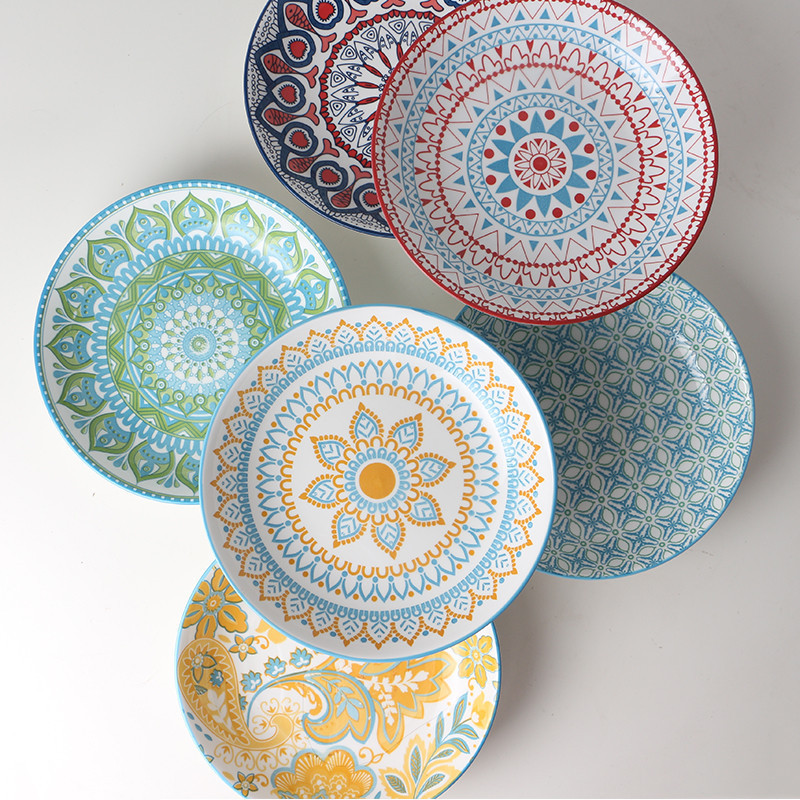 Ceramic 8-inch Plate Bohemian Style Household Plate Japanese Style 8-inch Round Breakfast Plate Western Plate Fruit Plate