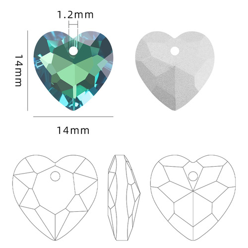 20pcs 14 mm gem hearts puckering crystal pendant accessories diy necklace high-grade glass decoration accessories