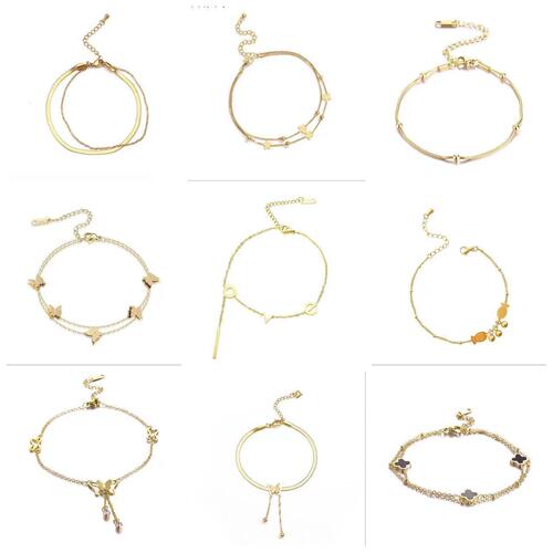  New Trend Dual-Side Titanium Steel Double Heart Ankle Chain for Women, Plated with 18K Gold, Versatile Ankle Accessory Collection, Hassle-Free Selection