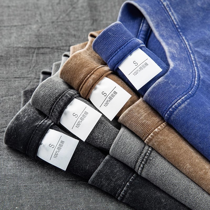 ¡Lavado y desgastado! 230g de algodón pesado de manga corta Camiseta de hombres y mujeres de todo fósforo de verano de color sólido simple camiseta suelta