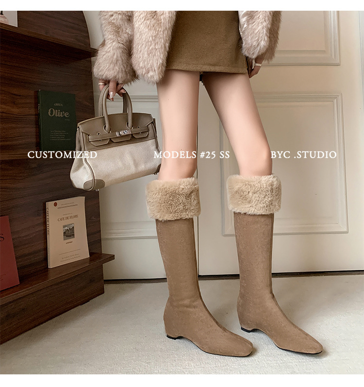 Boot tuyết nữ cổ cao lót lông cừu đế dày màu nâu — màu nâu chi tiết 9