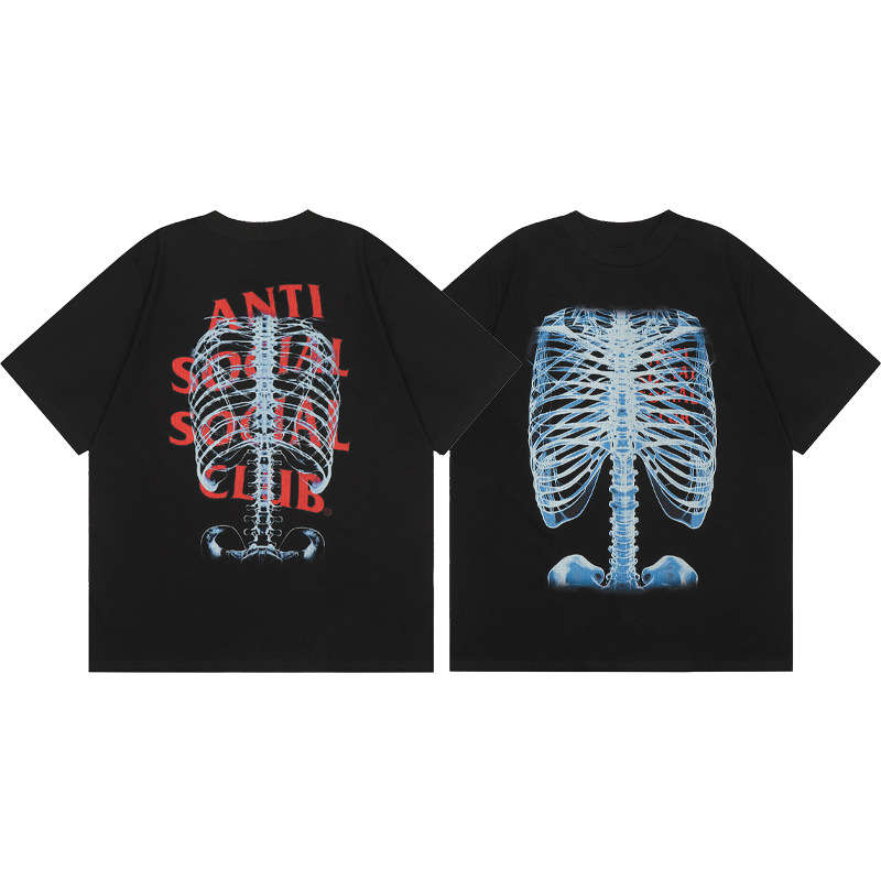 Versión correcta ASSC Club de dibujos animados relámpago impresión conjunta cuello redondo de los hombres Jersey pareja manga corta Camiseta moda