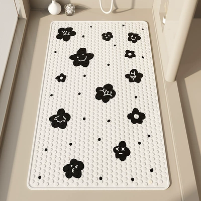Avtomobil döşəmə paspasları, Bathroom Mat - black-and-white-flower-polka-dots-40x70cm-affordable-model