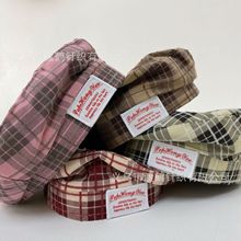 韩国ins儿童帽子春秋女宝宝日系格子贝雷帽女孩搭配凹造型蓓蕾帽