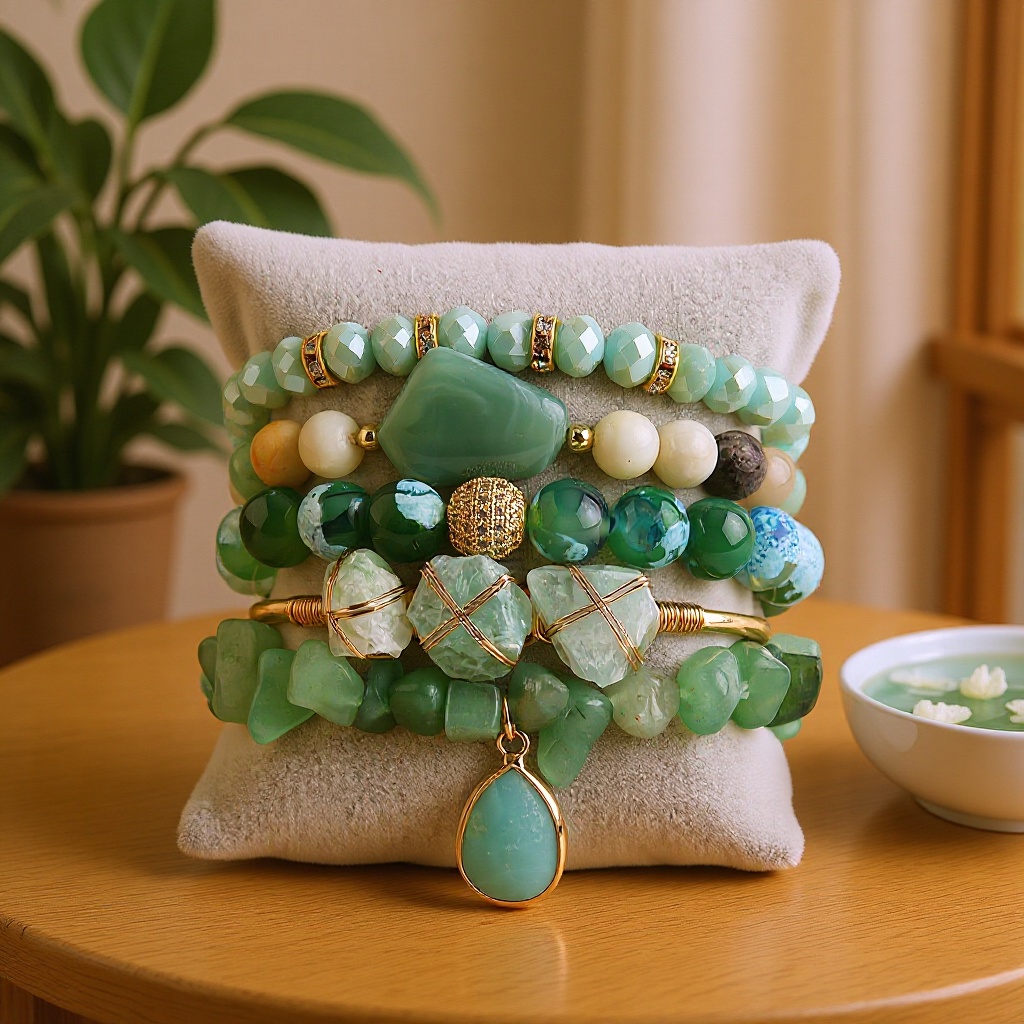Bohemian Stacking Bracelet Natural Stone Glass Mixed Gravel Bracelet 5PCS Women's Bracelet Set
