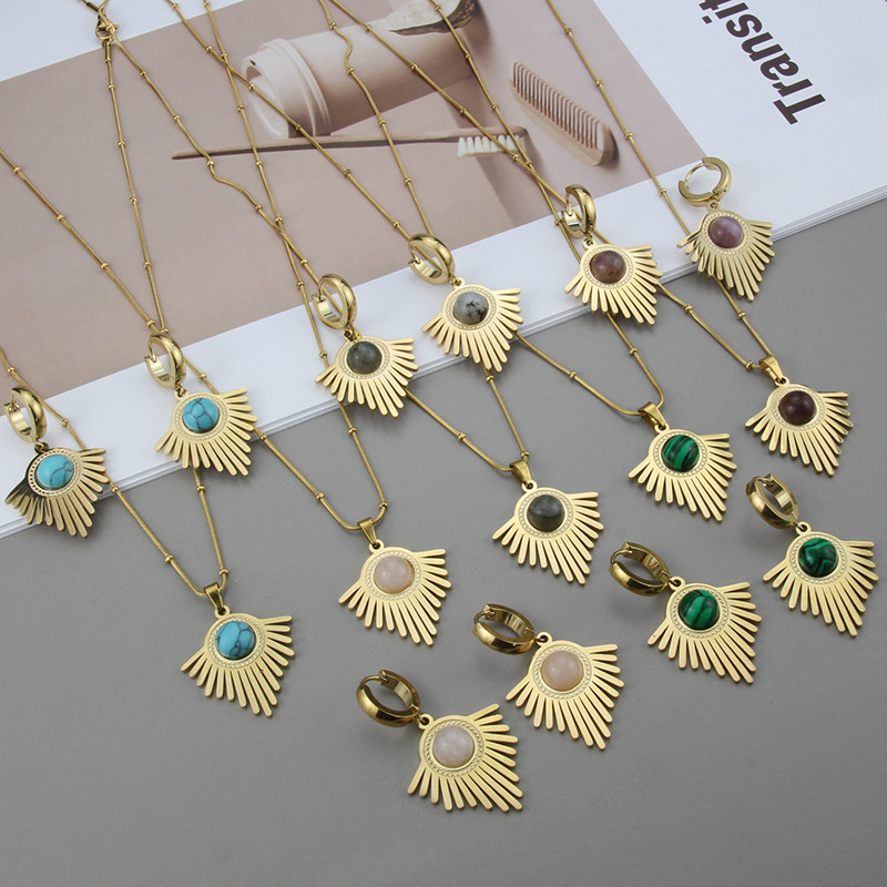 Simple Style Geometric Titanium Steel Earrings Necklace Artificial Gemstones Stainless Steel Necklac