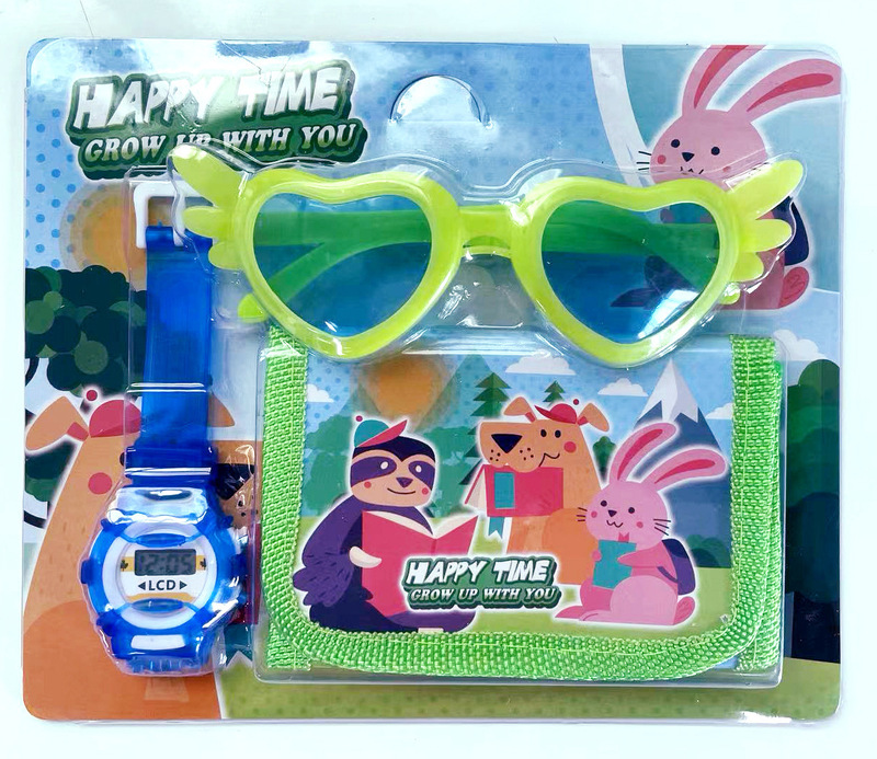 Children's Watch Set Dinosaur Watch Wallet Shark Kindergarten Coin Purse Cartoon Watch Glasses Wallet Set