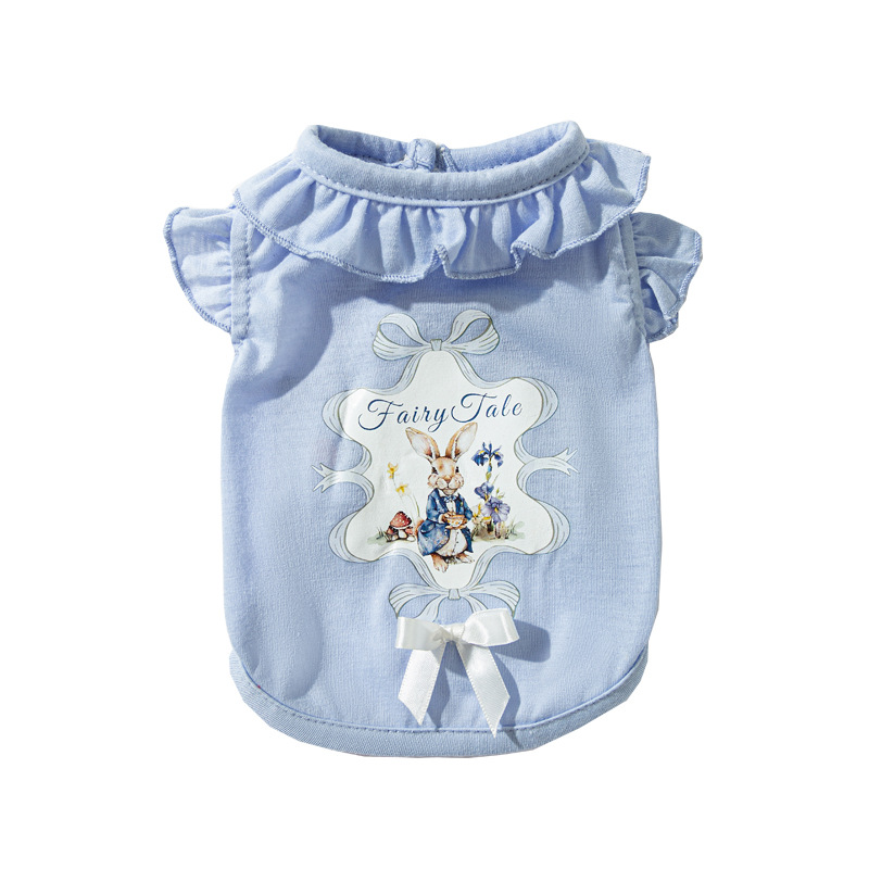 Perro de primavera y verano perro mediano y grande estampado de dibujos animados conejo cuello de encaje chaleco golden retriever perro grande ropa fina para mascotas