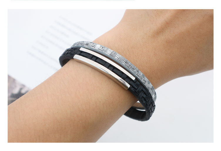 1 Piece Quantity Holiday Occasion 304 Stainless Steel, Pu Leather Material Solid Color Pattern Vacation Simple Style Solid Color 304 Stainless Steel Pu Leather Polishing Men's Bangle Men Cord & Leather Bracelets