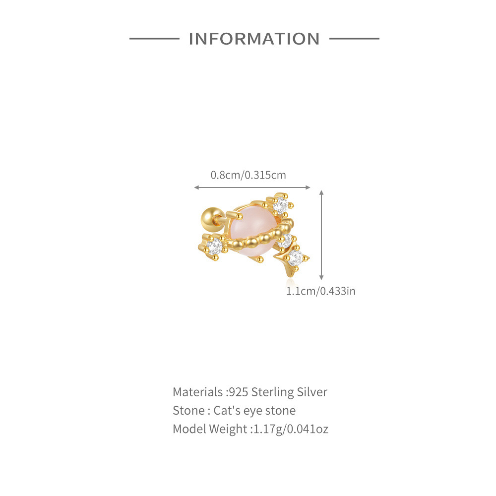 Ear Cartilage Rings & Studs Piercing Type 1 Piece 925 Sterling Silver Zircon Color Block Ear Studs