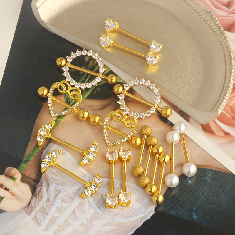 8 Pairs Stainless Steel Zircon Breast Rings Set Diamond-Embedded Nipple Jewelry for Women detail image 11