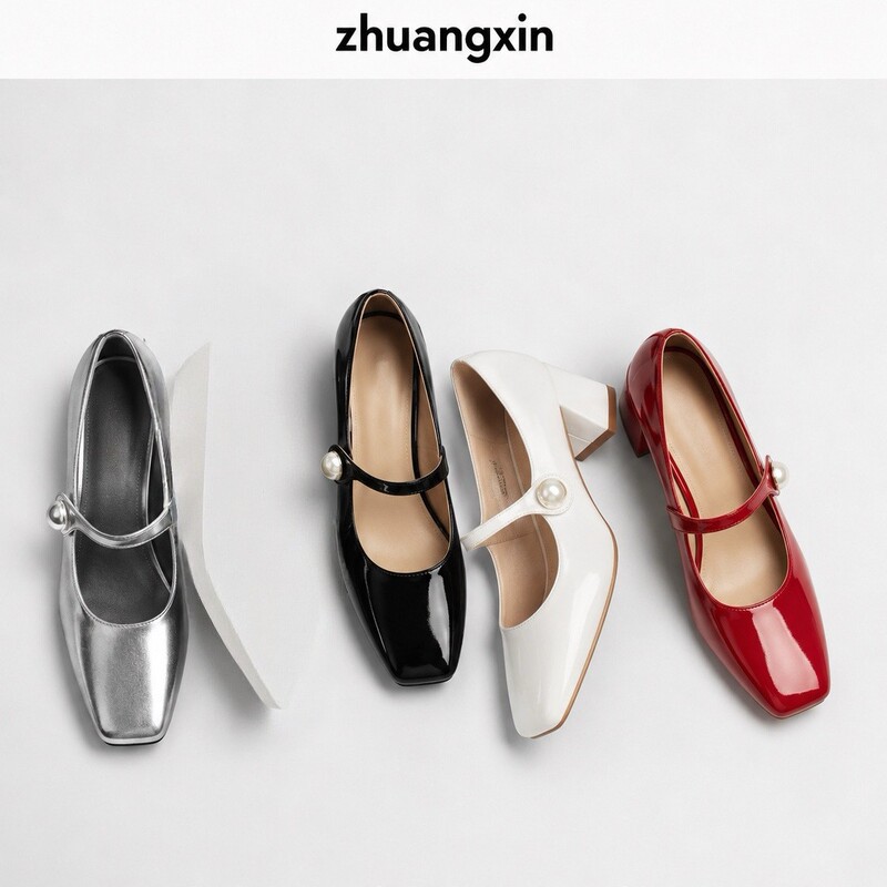 Pearl Retro Square-Toe French Korean Style Hot-Selling Chunky High-Heeled Mary Jane Wedding Shoes Shallow Ballet Flats for Women 26 New Models Pearl Retro Square-Toe French Korean Style Hot-Selling Chunky High-Heeled Mary Jane Wedding Shoes Shallow Ballet Flats for Women 26 New Models