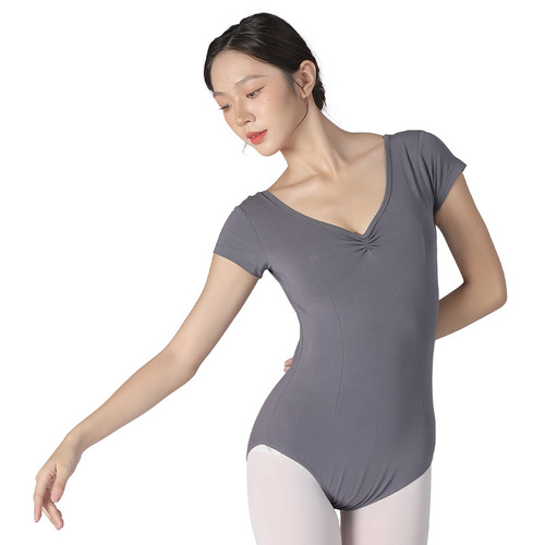Dance costume adult short-sleeve top summer ballet practice attire jade green body shaping suit combed cotton gymnastics outfit