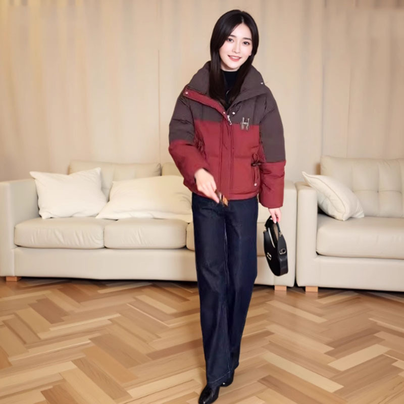 时尚拼色羽绒棉服女2024冬季新款洋气设计感小众加厚保暖棉衣外套