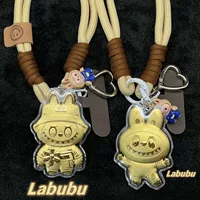 Bubble Mart чистое золото labubu мультяшная цепочка для мобильного телефона, веревка, брелок для привлечения богатства и удачи, подвеска для сумки, подарок