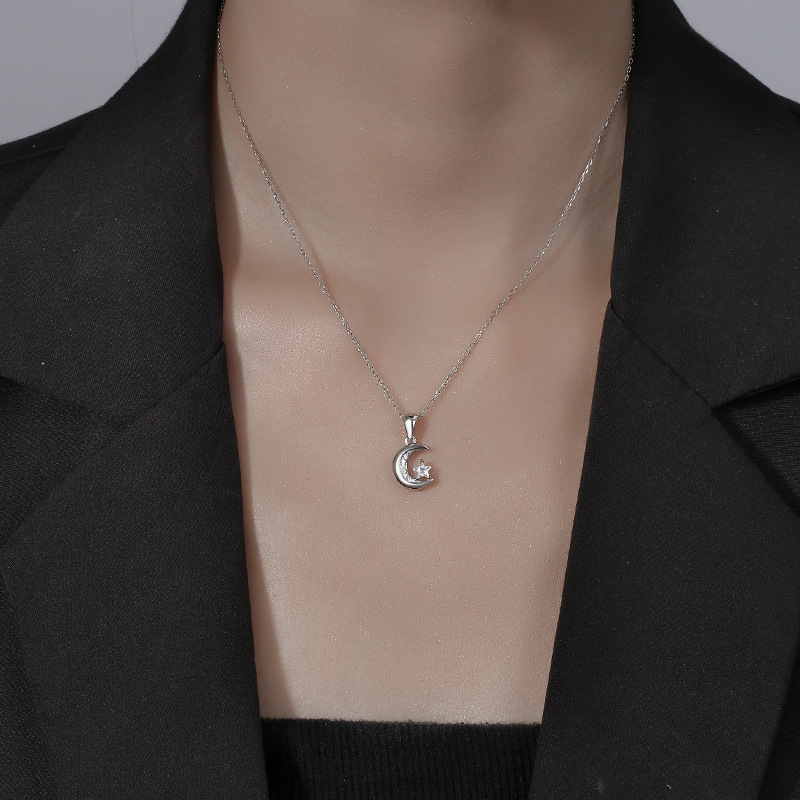 925 plata esterlina colgante estrella-luna incrustado collar de zircón mujer japonés y coreano nicho diseño estrella serie collar de collar clavícula image 4