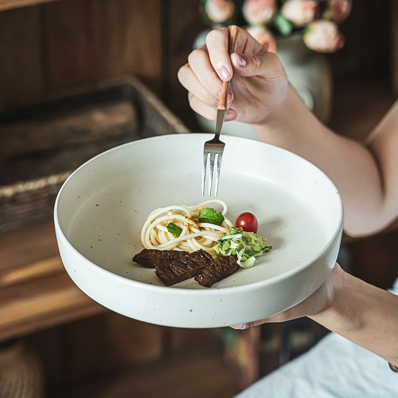 Retro viento tinta de sésamo puntos cerámicos platos profundos platos de platos caseros prácticos platos de ensalada de frutas platos de pasta