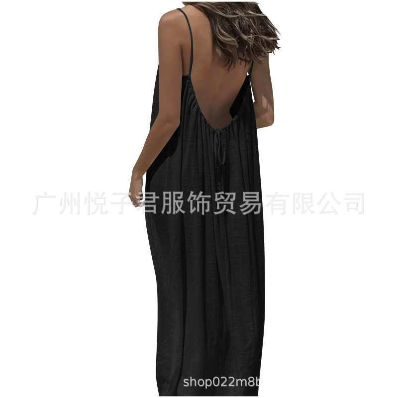 2026 Cross-Border Amazon Aliexpress New Model 15-Color Women's Suspender Coat Backless Loose Loungewear Dress