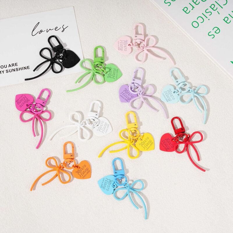 Colorful Door Clasp Heart Tag Bow Ribbon Bag Pendant Keychain DIY Handmade Jewelry Pendant Accessories