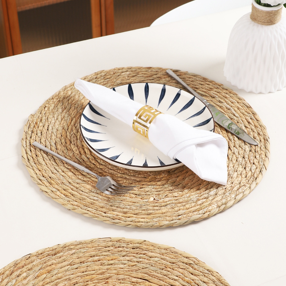 Reed Straw Woven Placemat Insulation Mat Coaster Bowl Mat Restaurant Decorative Mat Western Placemat Japanese Table Mat Round Seat Cushion