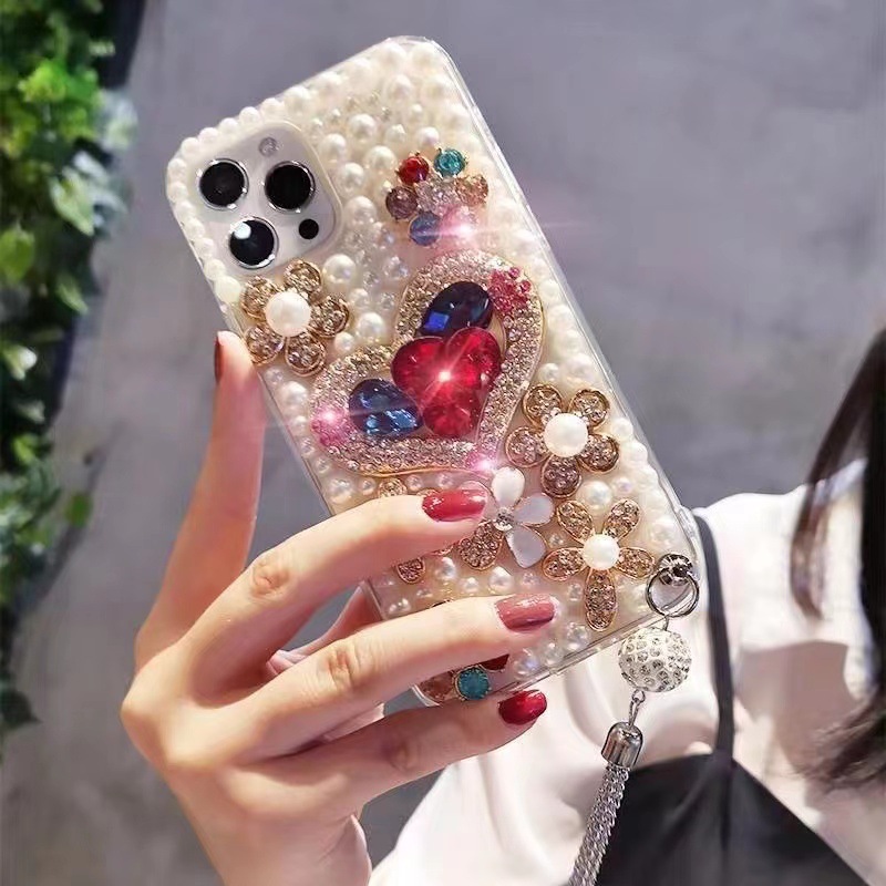 PeArl Mobile Phone CASe SuitAble for SAmSung S23 S24 Luxury RhineStone SAmSung A32 A34 ClASSy GemStone Anti-fAll