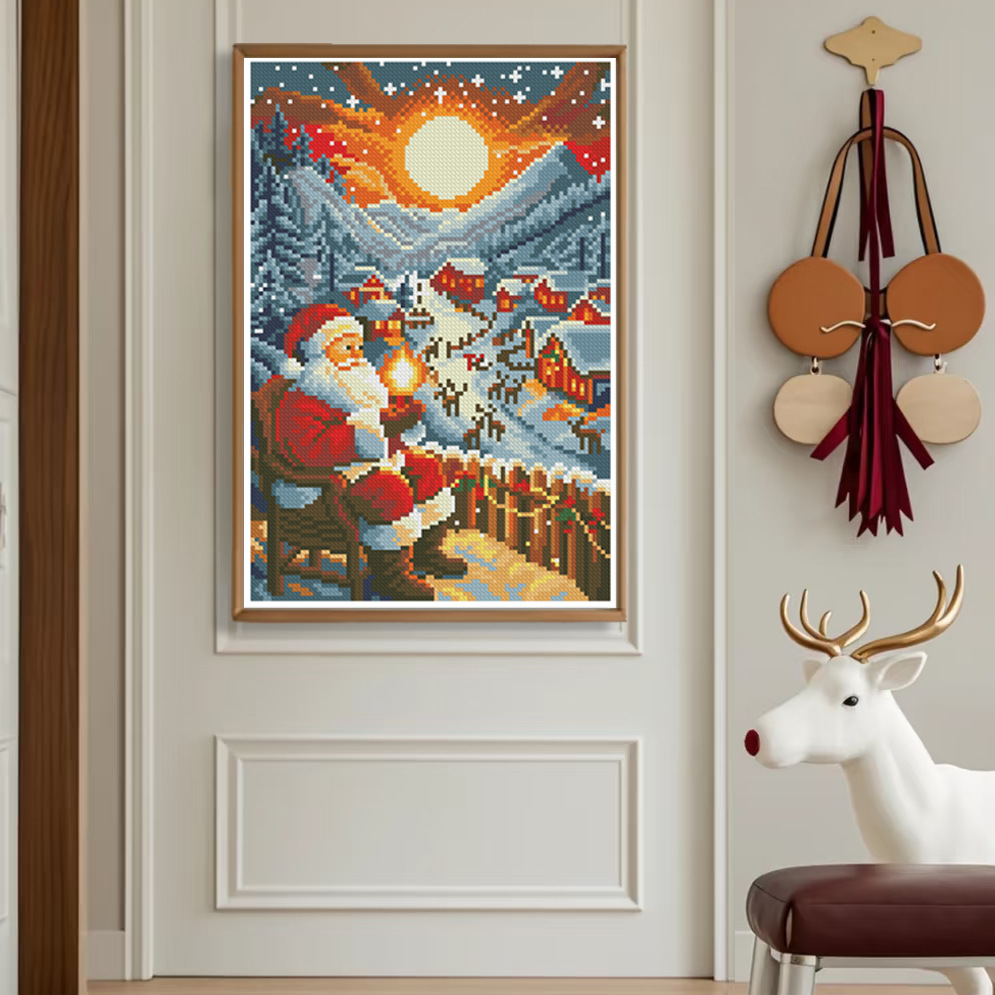 Ventas transfronterizas de Amazon al por mayor de Navidad nuevo bordado cruzado Navidad nieve crepúsculo Europa y América nieve noche decoración paisajística image 2