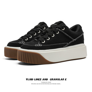 Spring and summer 2025 new couples comfortable sports muffin thick-soled casual shoes increased lace-up round-toe fashion shoes