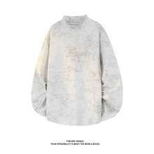 扎染德绒圆领加绒卫衣男秋冬季加肥大码潮胖人宽松运动打底衫体恤