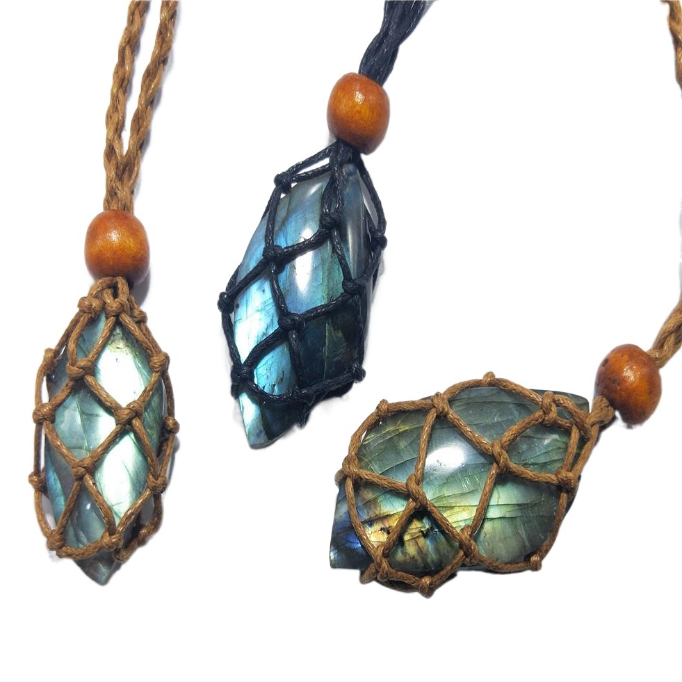 Transfronterizo de piedra natural bolsillo de red trenzado colgante ajustable bolsillo de red retráctil mano trenzada red soporte cuerda retro