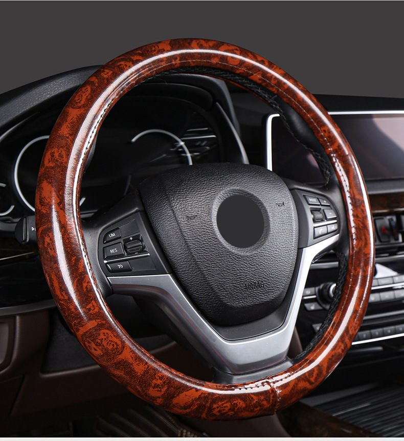 Wood Grain Four-Season Car Steering Wheel Cover Suitable for Volkswagen Passat, Magotan, Toyota Camry, Honda Accord