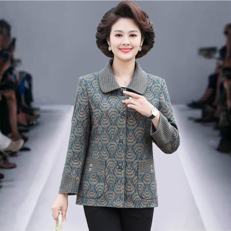 New Spring and Autumn Jackets for Mothers, Middle-Aged and Elderly Women's Clothing, Long-Sleeve Tops for 60-70-Year-Old Grandmothers and Elderly Ladies