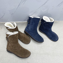 外贸羊羔毛雪地靴女秋冬加绒加厚保暖厚底勃肯短靴子头层牛皮棉鞋