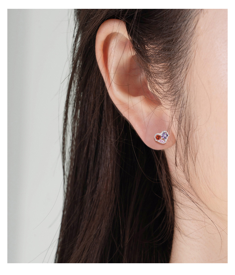 Fashion Heart Shape Sterling Silver Plating Zircon Ear Studs 1 Pair