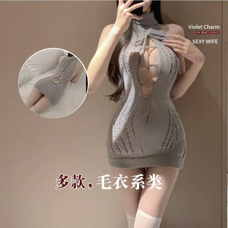 Open-Cup Backless Lingerie Set with Mini Skirt, Black Hollow-Out Two-Piece — detail image 8