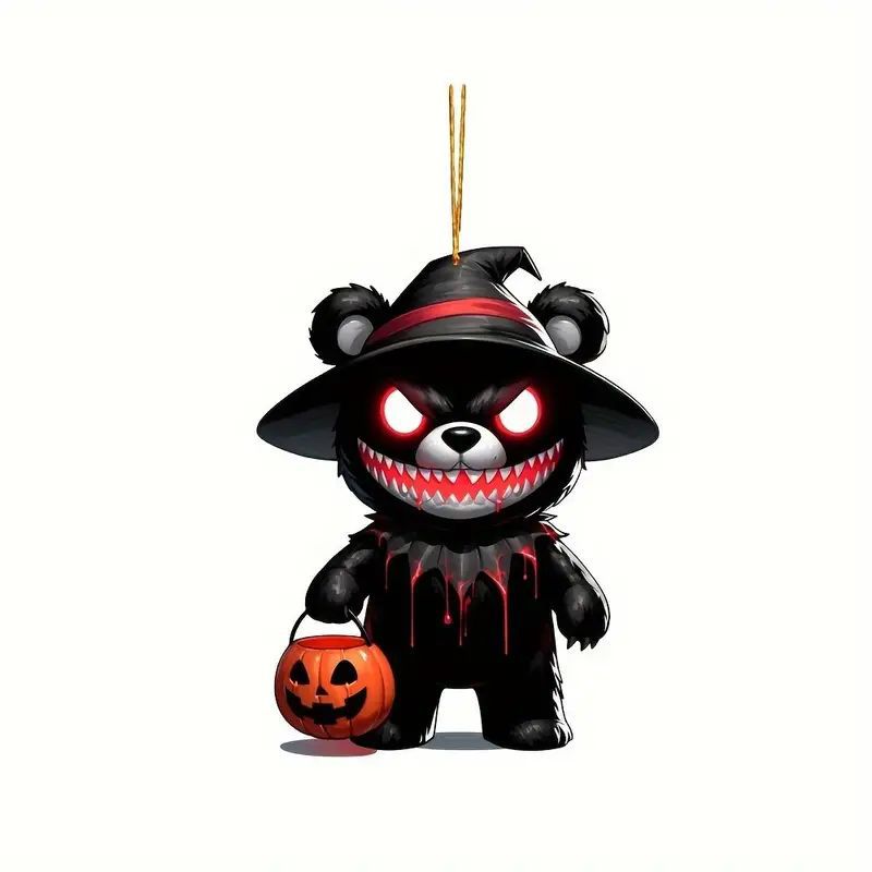 Nuevo acrílico transfronterizo oso plano personalidad creativa Halloween decoración colgante espejo retrovisor colgante de llave