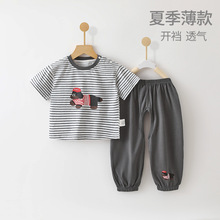 宝宝夏季衣服儿童两件套男童夏装纯棉短袖T恤灯笼裤婴儿开裆裤子